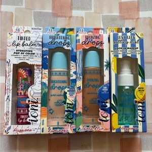 Bundle of Dewy Glow Setting Mist, a brightening & Bronzing Drops, and Lip Balm